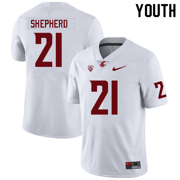 Youth #21 Adrian Shepherd Washington State Cougars College Football Jerseys Sale-White - Click Image to Close